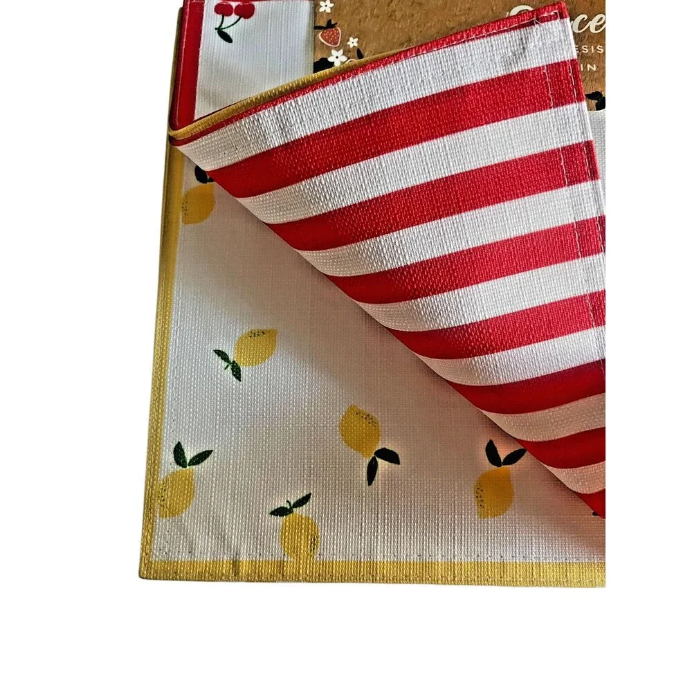 Fruit Banana Cherries Reversible Stripe Indoor Outdoor Placemats Set of 4 Summer